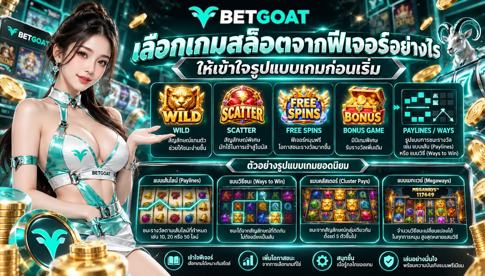 เลือก สล็อตออนไลน์ ใน betgoat จากฟีเจอร์ก่อนดูธีม